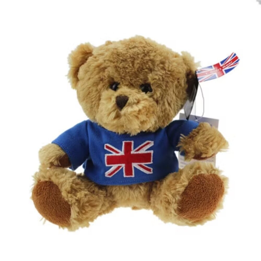 Furry Brown Teddy Bear W/ UK Flag, NWT